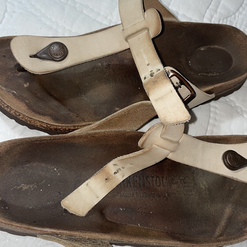 Birkenstock Gizeh Leather Sandals EU size 38 Tan Neutral Cork Well Worn Gorpcore - Picture 5 of 9